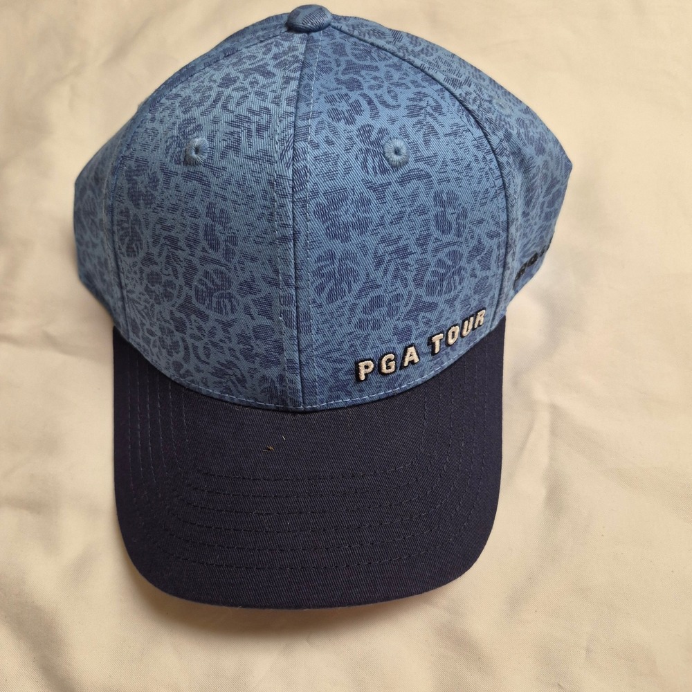 PGA Tour Pro Series Blue Floral Print Golf Baseball Cap Adjustable Mens Hat